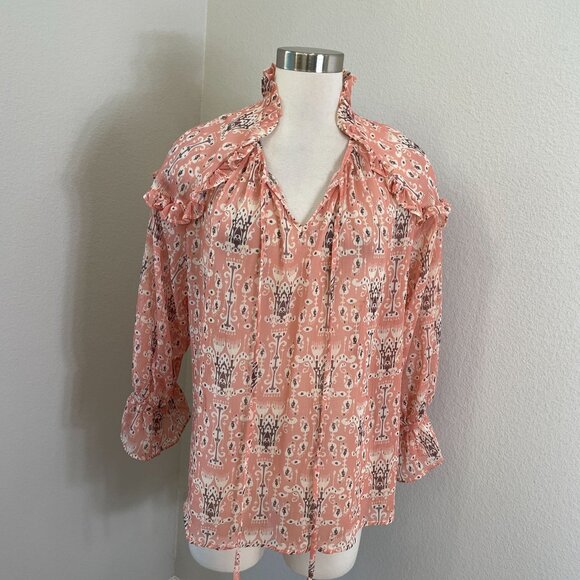 Sundance Womens Small Madeleine Sweet Peasant Boho Blouse Long Sleeve Sheer Top - Picture 2 of 13
